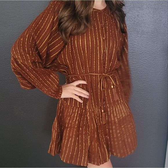 NWT L*Space Vida Button Tassel Tie Brown Gold Rare Color Dress Women's Small - Picture 1 of 11